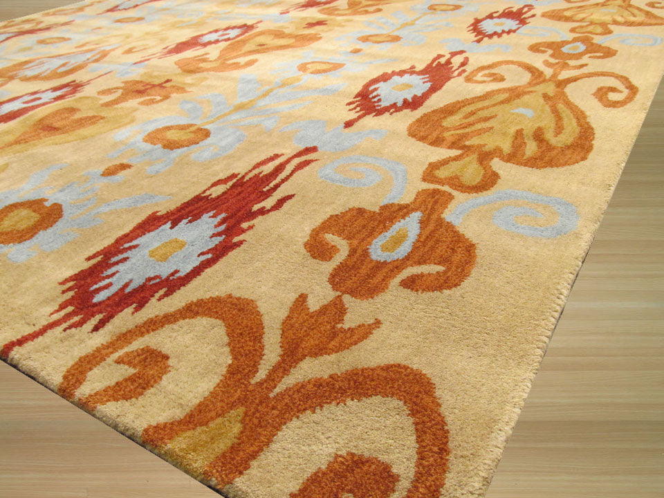 Beige ikat hand tufted wool rug 4x6 detail
