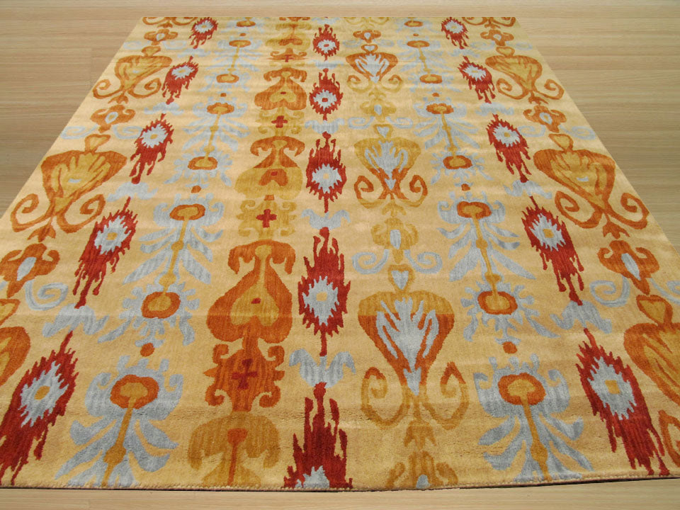 Beige ikat hand tufted wool rug 4x6 detail