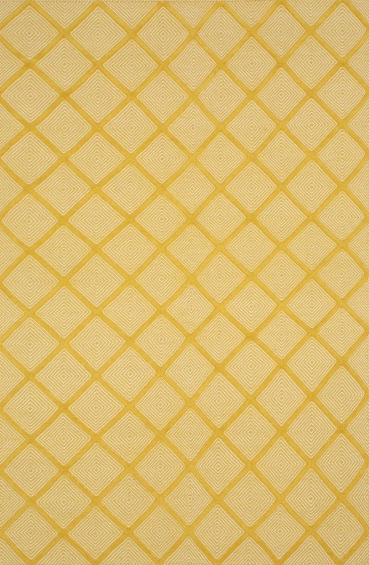 Isolated view of Dazzling Diamond Yellow Handmade Wool Rug, showcasing its geometric diamond design in vibrant yellow and cream wool.