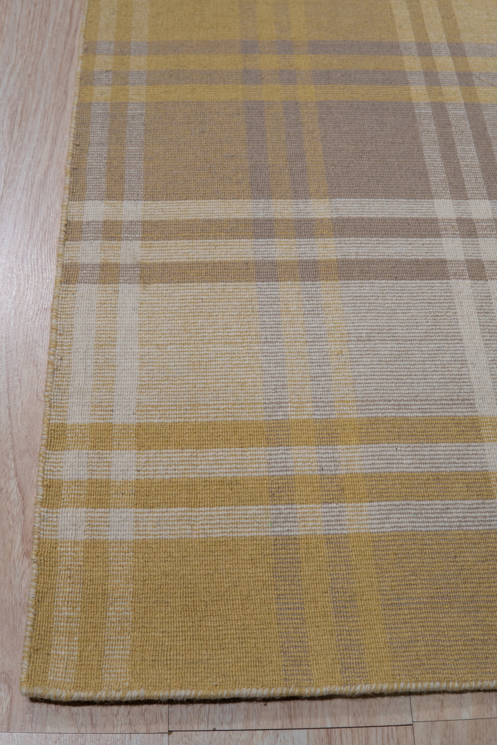 Golden Plaid Wool Rug