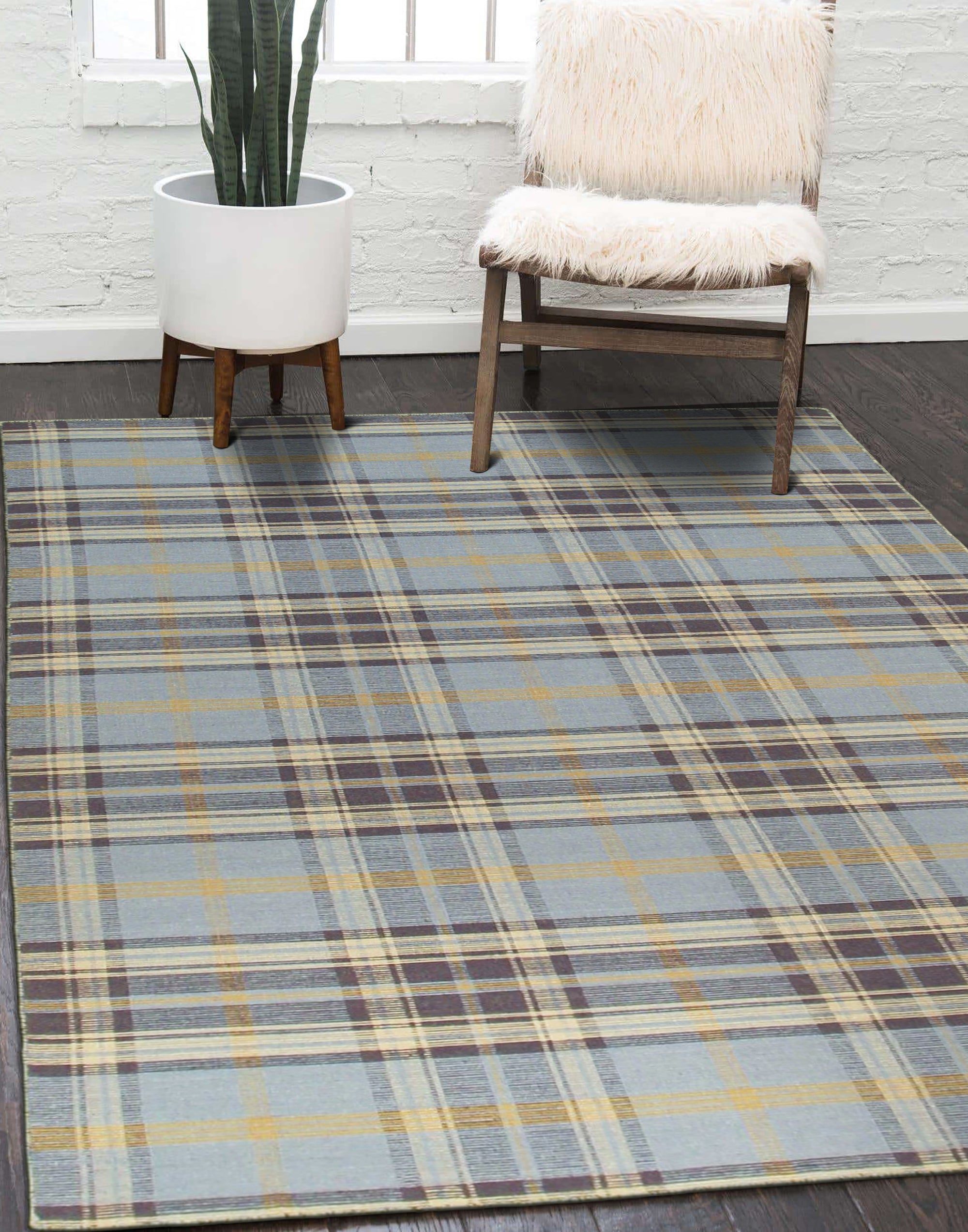 Jade Dahlia Blue Flatweave Wool Rug