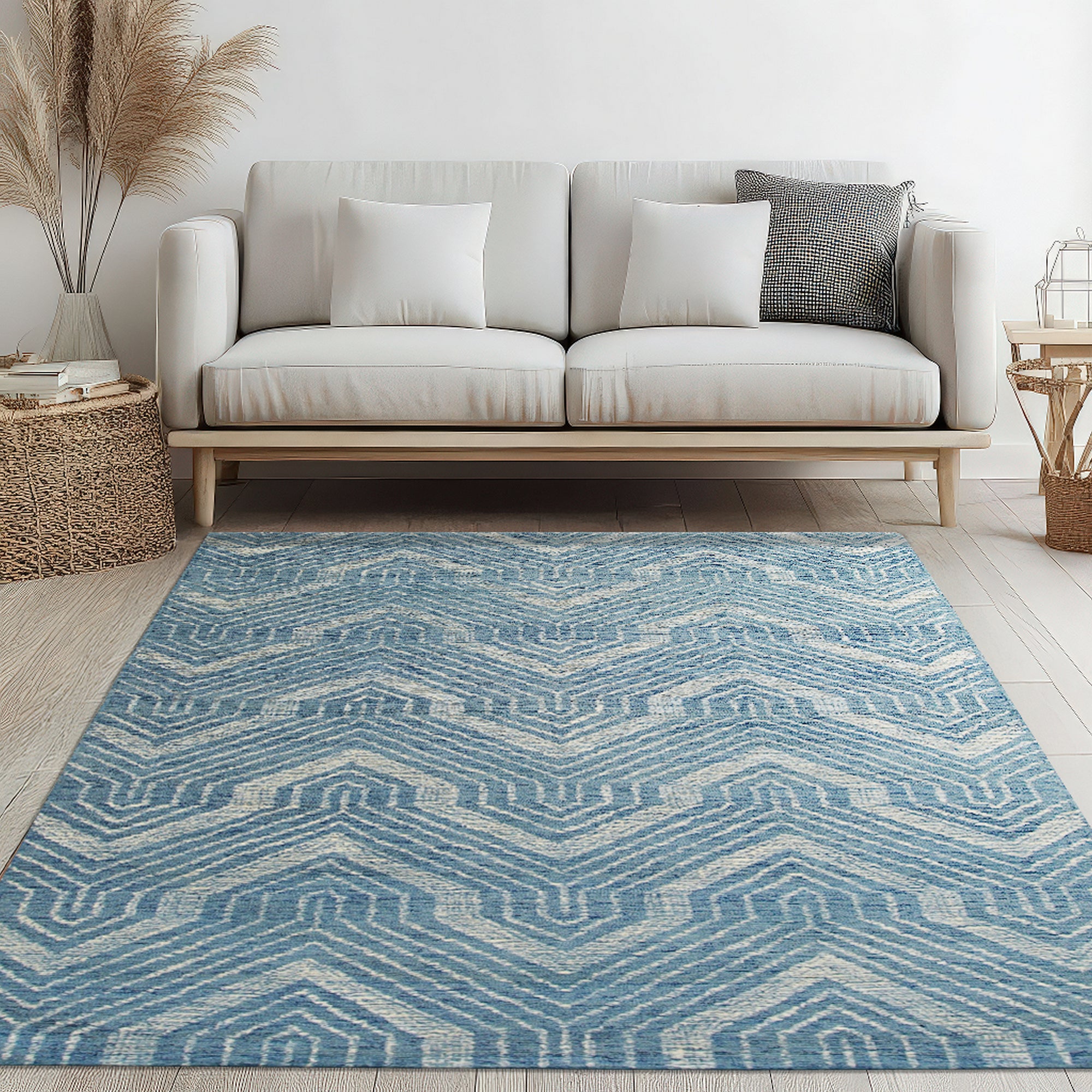 Lila Dahlia Blue Hand Tufted Wool Rug