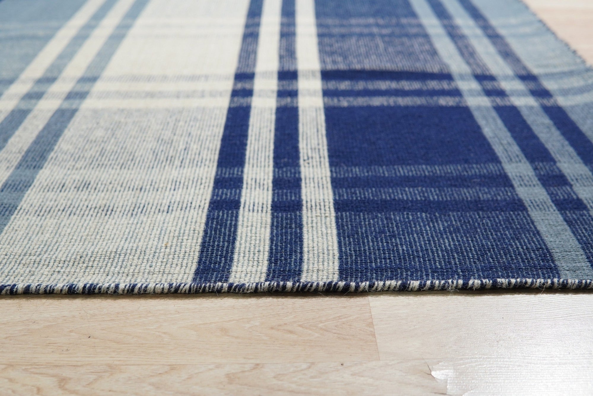 Blue Tartan Hand-Woven Wool Rug