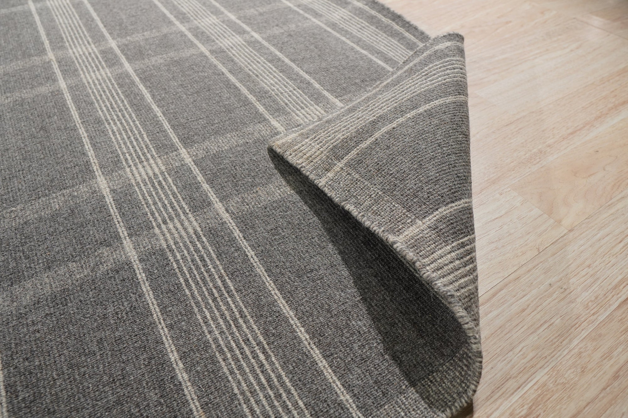 Slate Grey Plaid Handmade Wool Rug