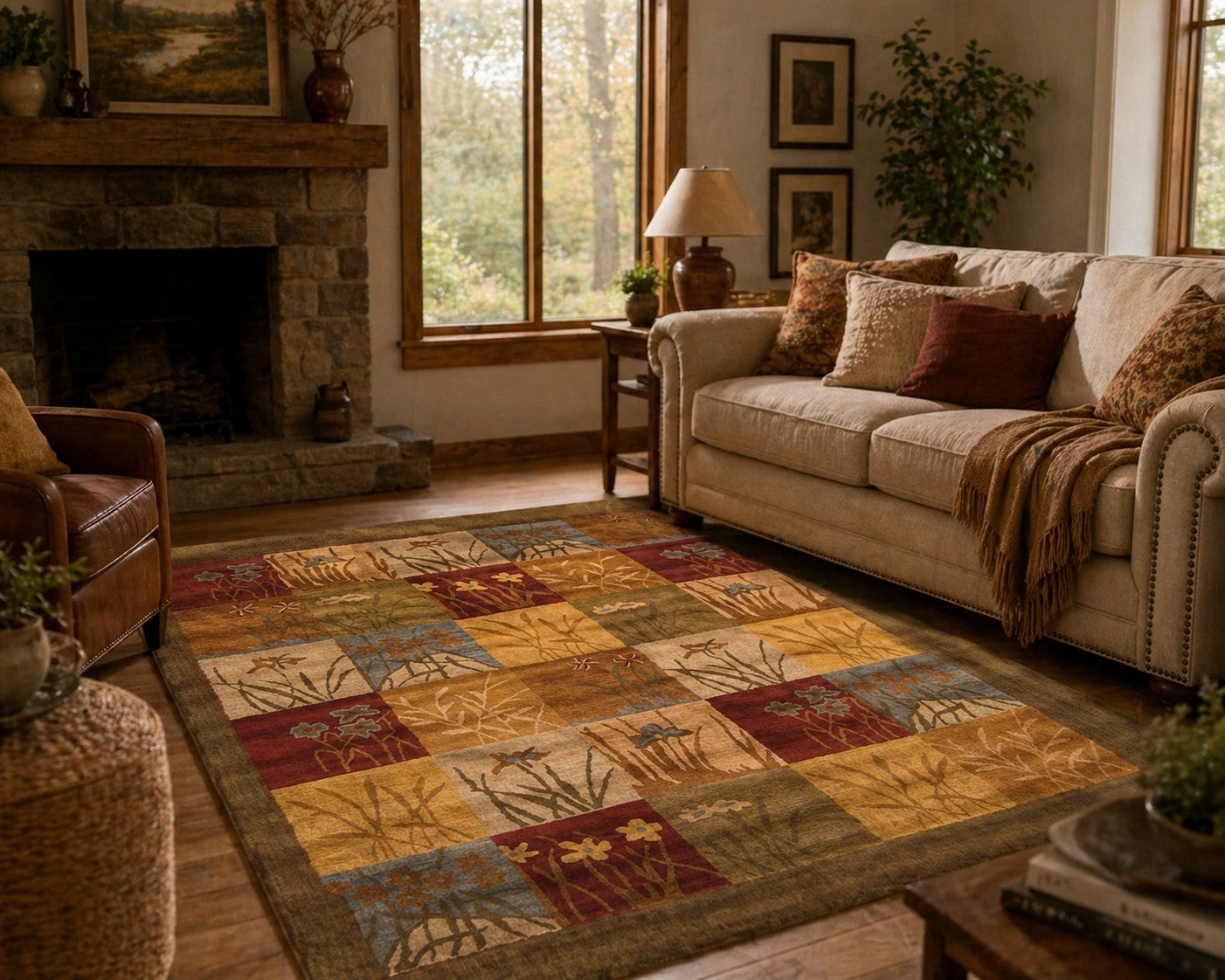 Charming Trendy Green Hand Tufted Wool Rug 5x8 styled in a modern living room - green contemporary area rug