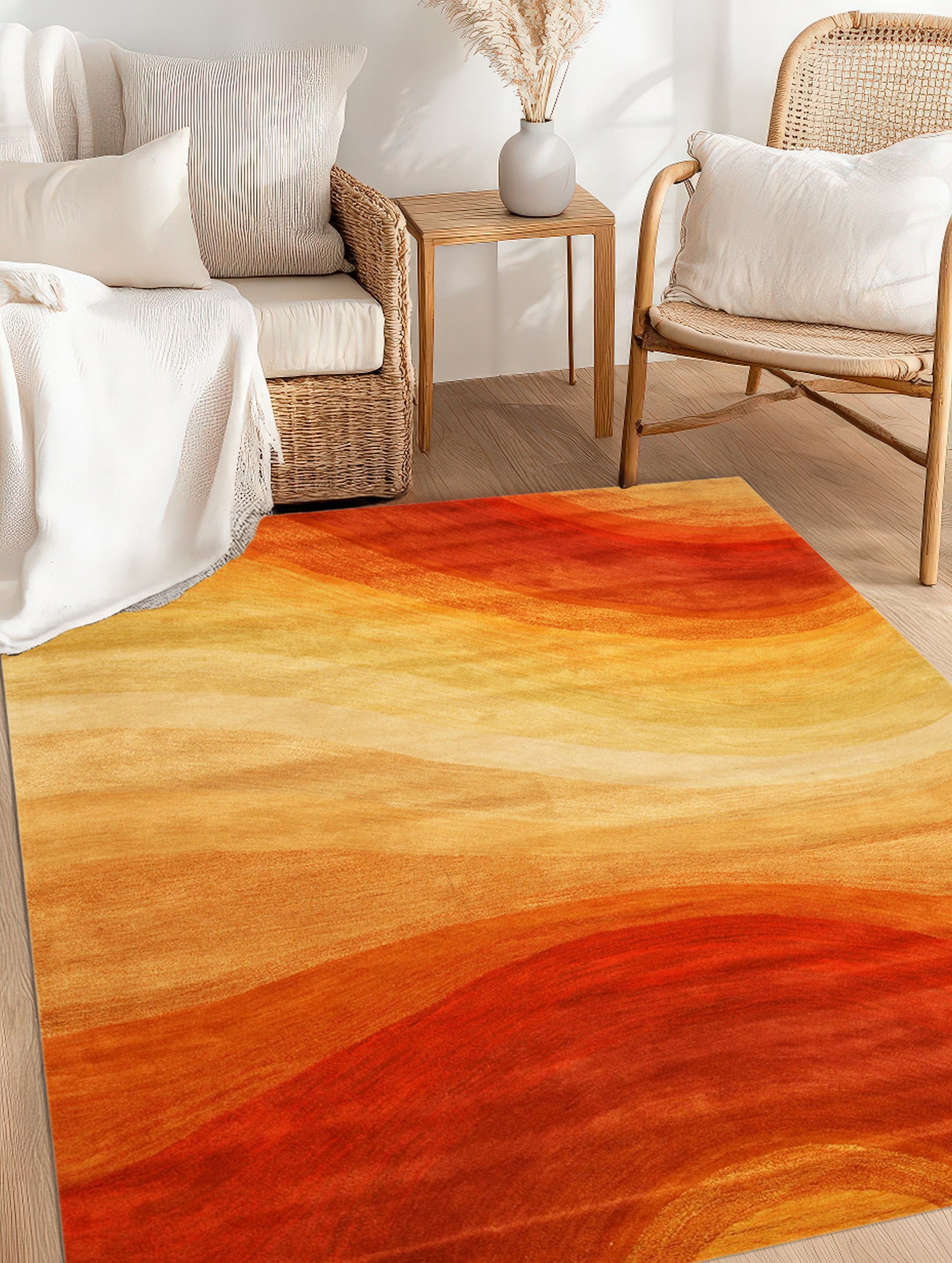 Classic Vibrant Orange Hand Tufted Wool Rug