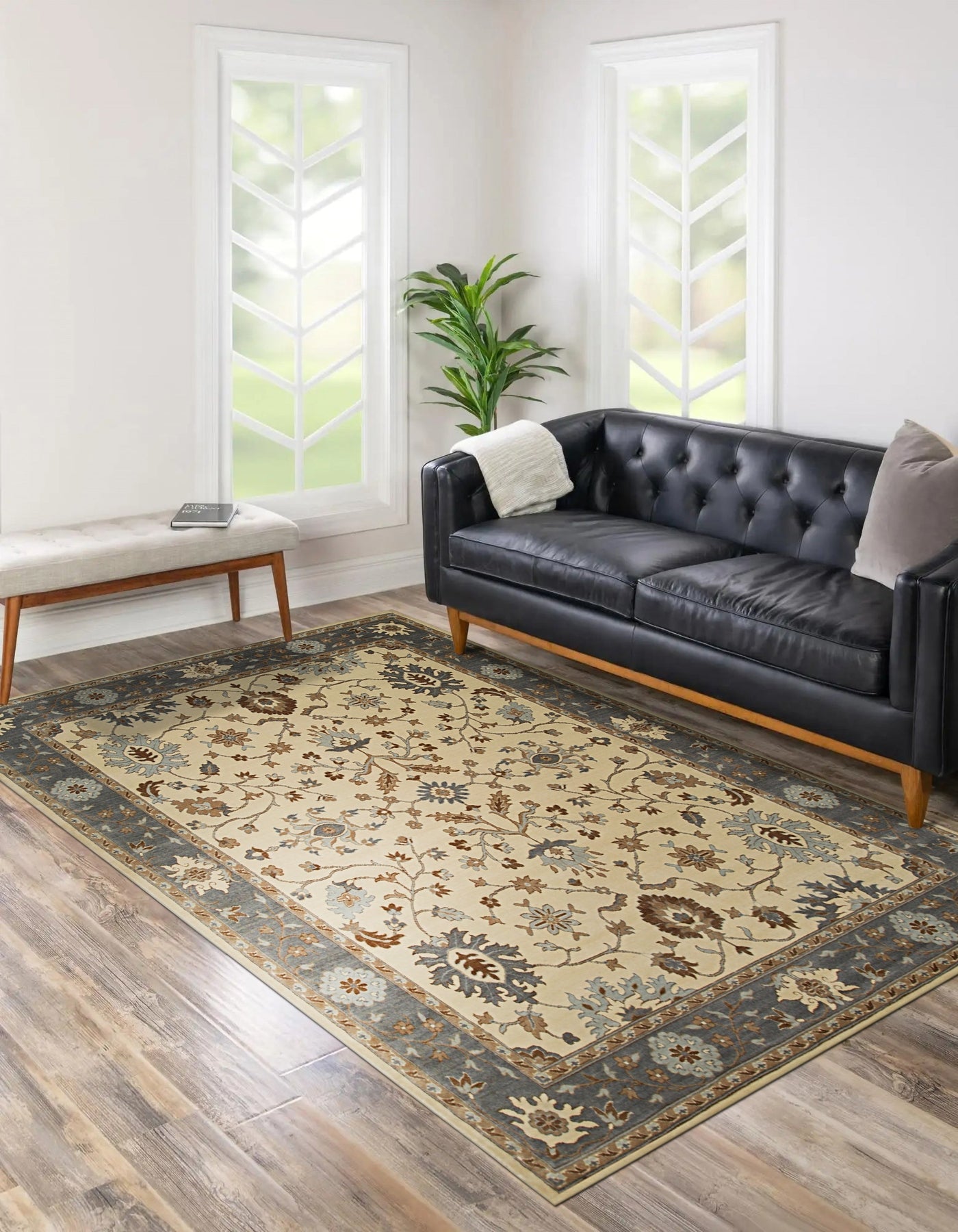 Ivory Oushak Floral Rug