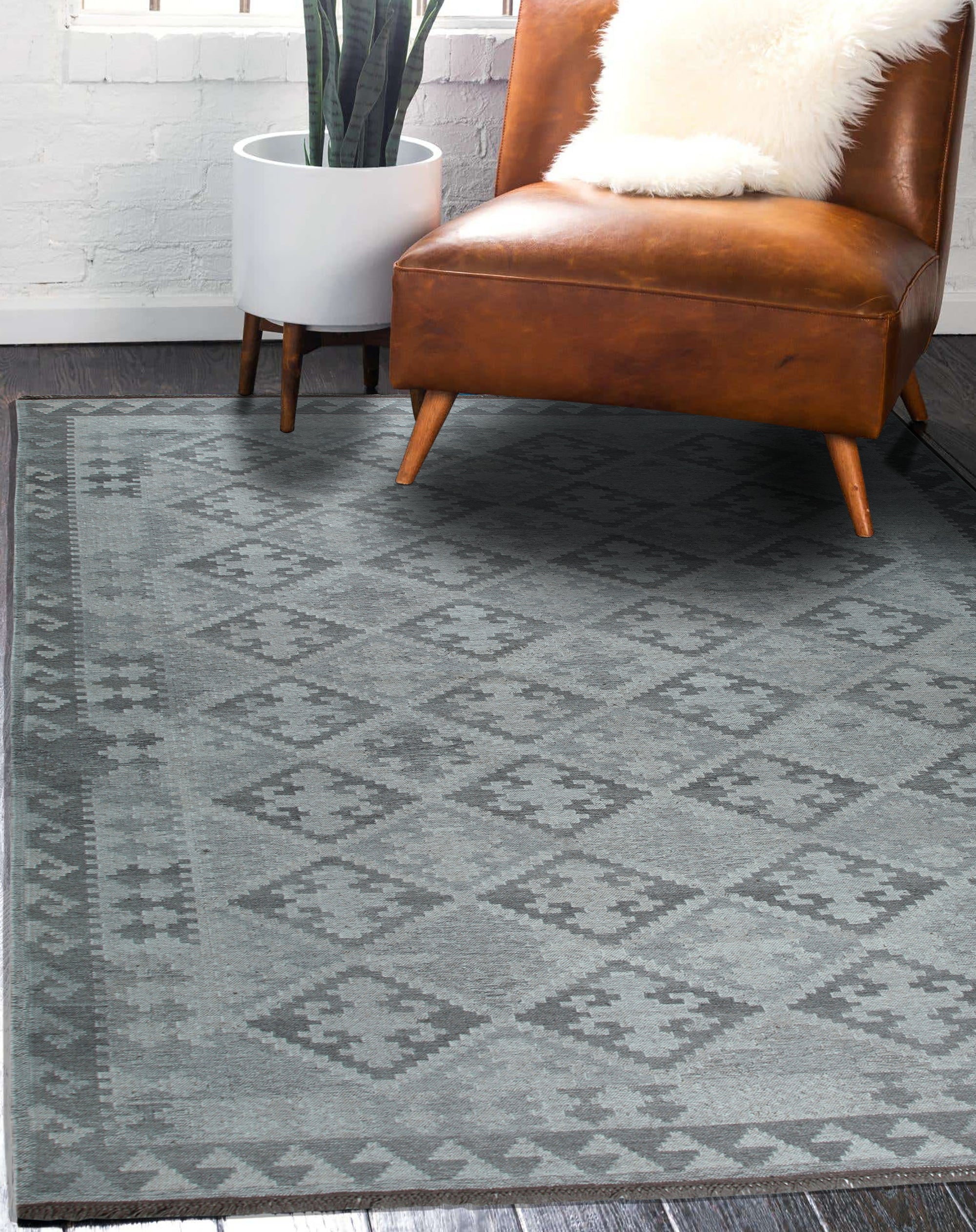 Brenda Zara Gray Flatweave Wool Rug