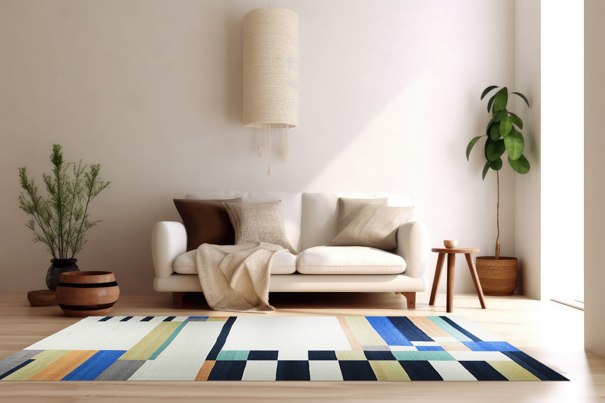 Modern Multi-Colored Geometric Handmade Wool Rug