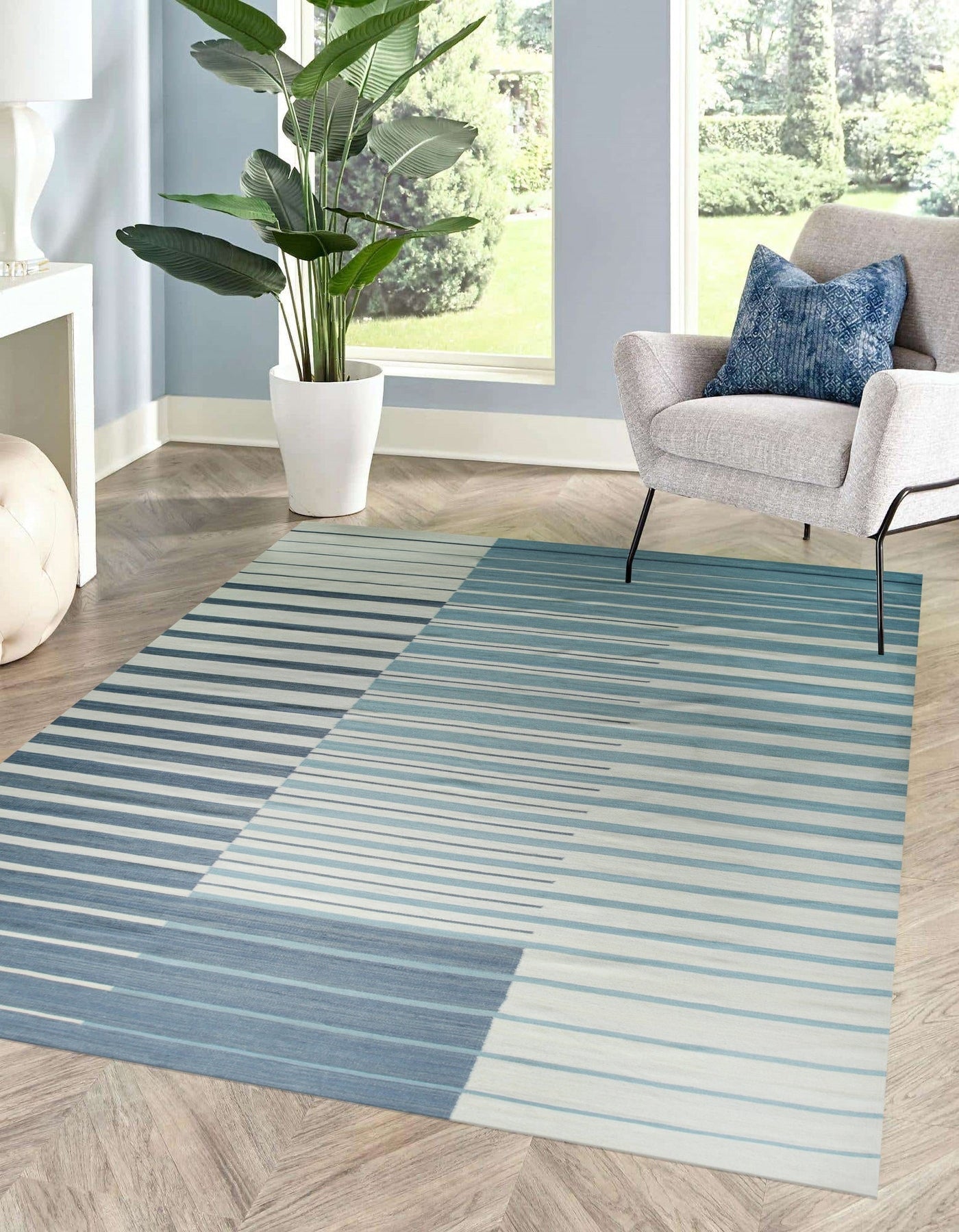 Azure Stripes Handmade Wool Rug