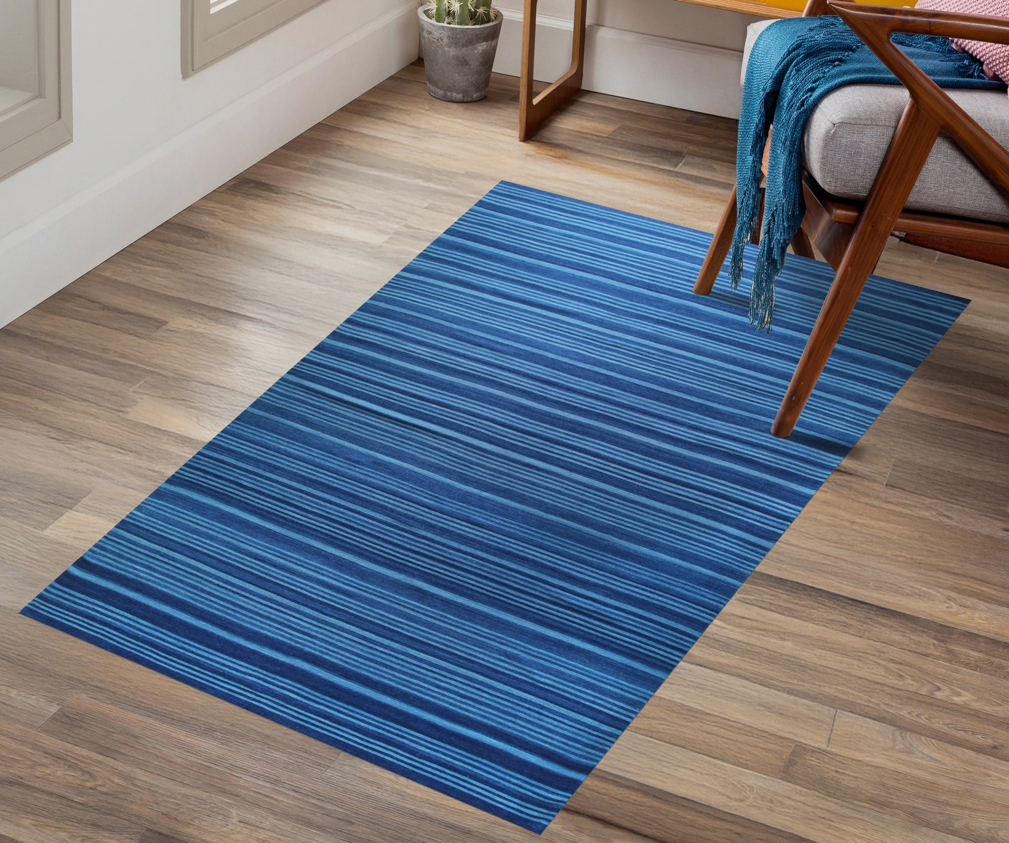 Zara Penelope Blue Flatweave Wool Rug