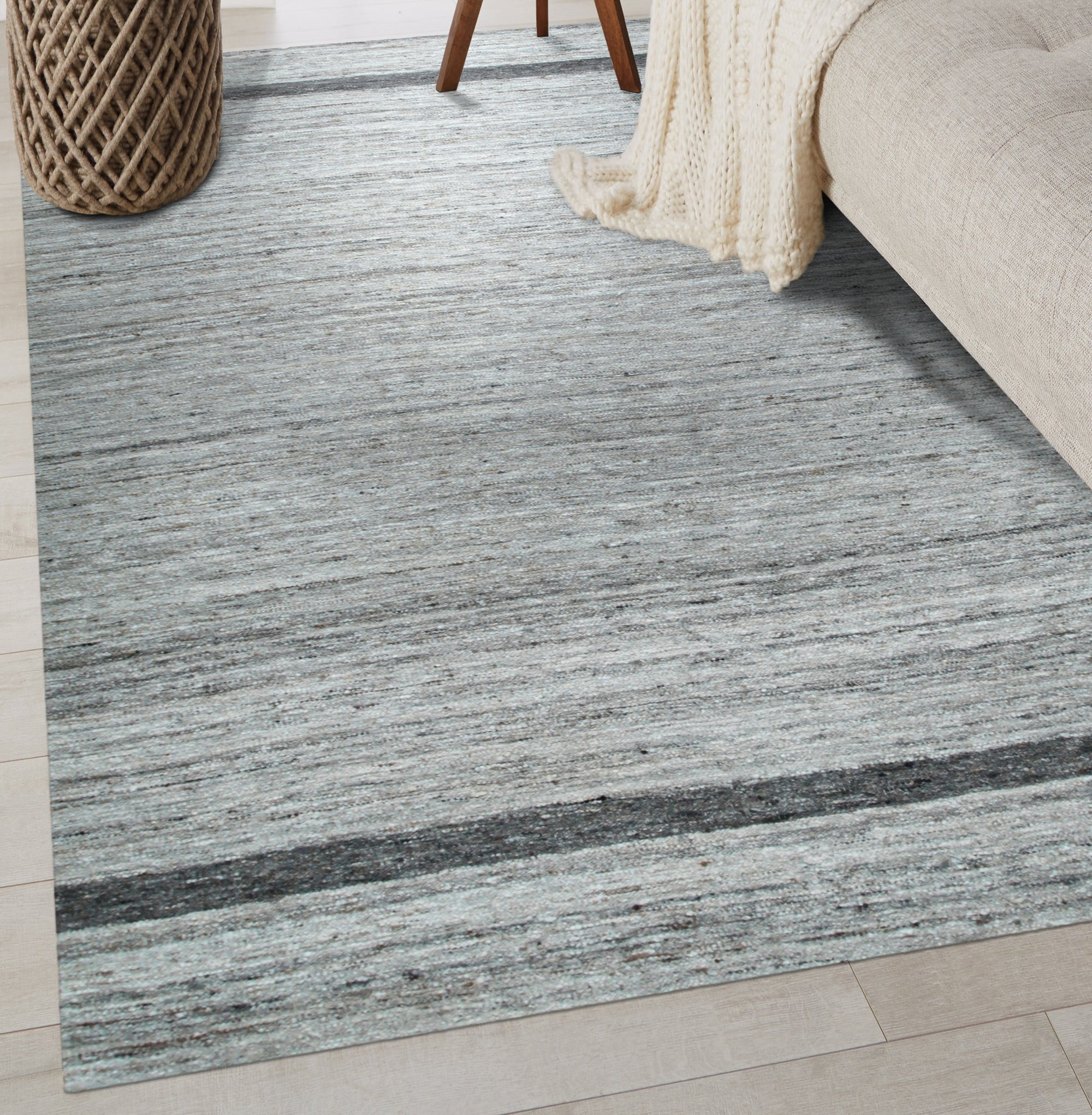 Lila Violet Light Gray Flatweave Wool Rug