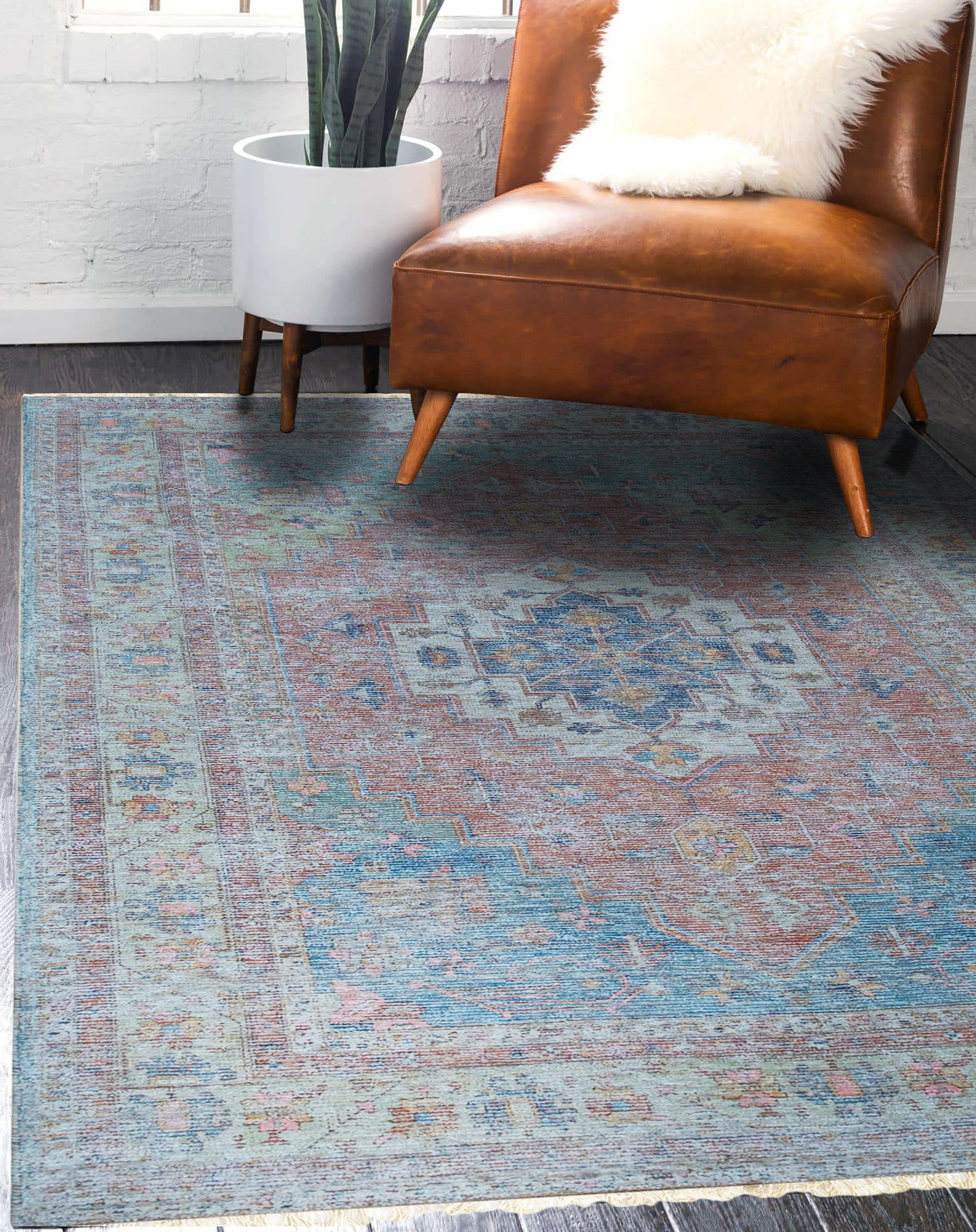 Refined Fiona Blue Handmade Wool Rug