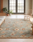 Amara Elegant Gray and Gold Machine Made Wool Rug in a sunroom