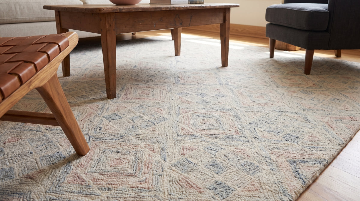 Amara Nina Multicolor Hand Tufted Wool Rug in a living room