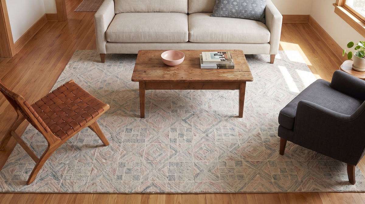 Amara Nina Multicolor Hand Tufted Wool Rug in a living room