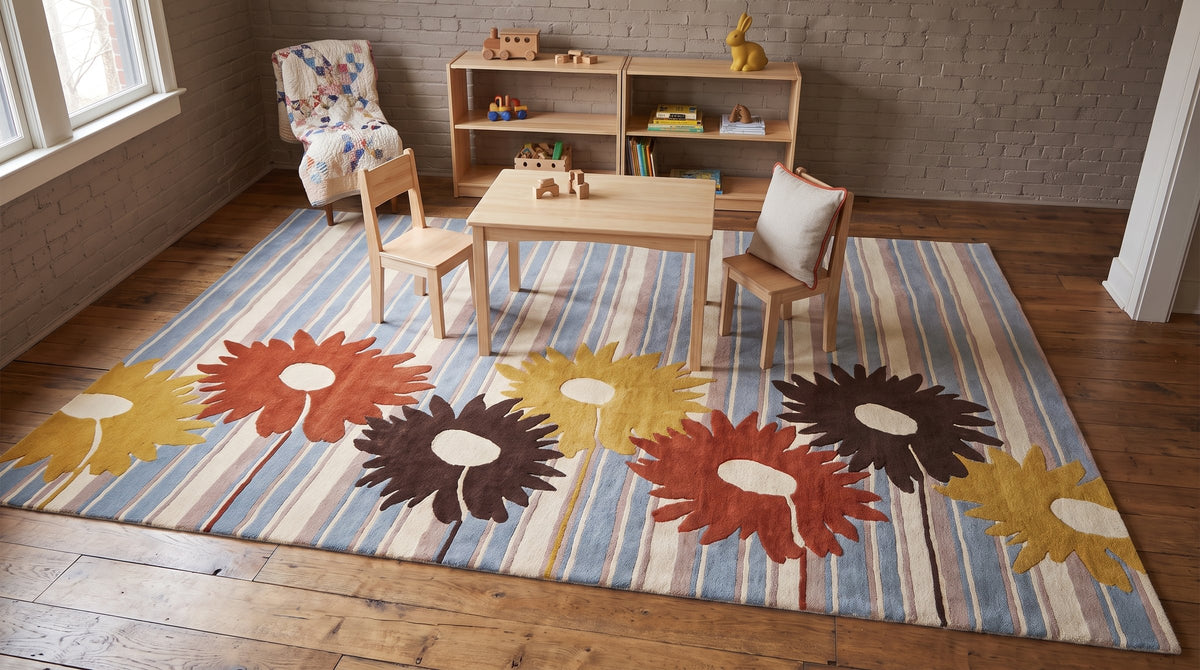 Artistic Maya Multicolor Hand Tufted Wool Rug in a kids room