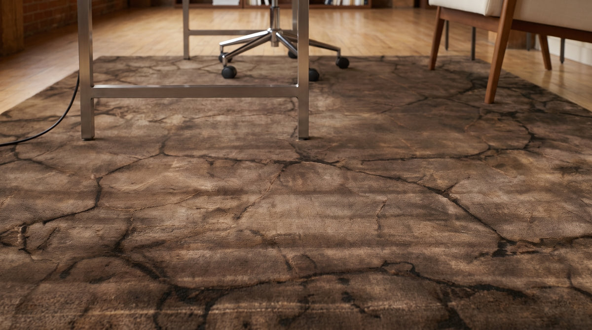 Artistic Brown Hand Knotted Wool Rug in a home office