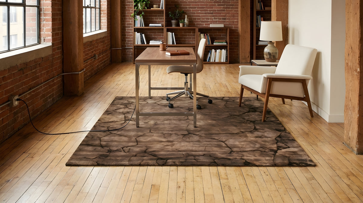 Artistic Brown Hand Knotted Wool Rug in a home office