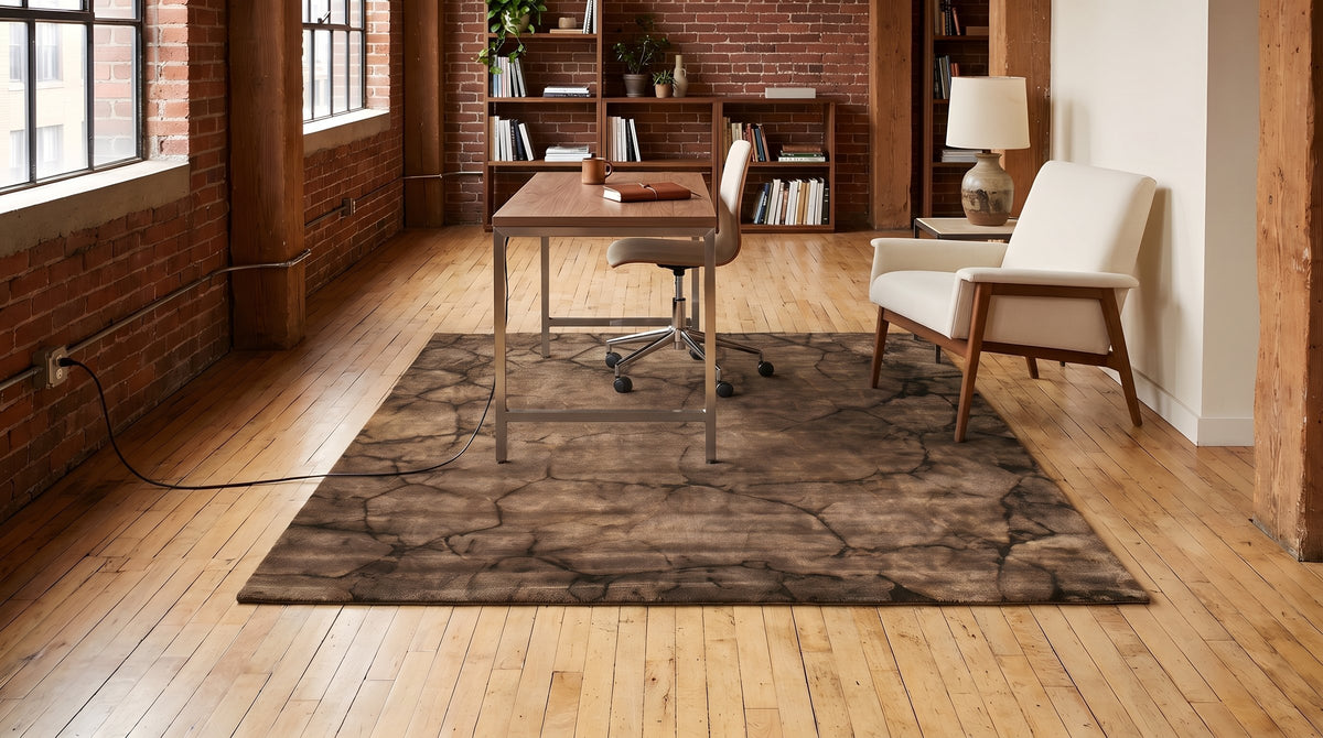 Artistic Brown Hand Knotted Wool Rug in a home office