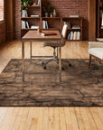 Artistic Brown Hand Knotted Wool Rug in a home office