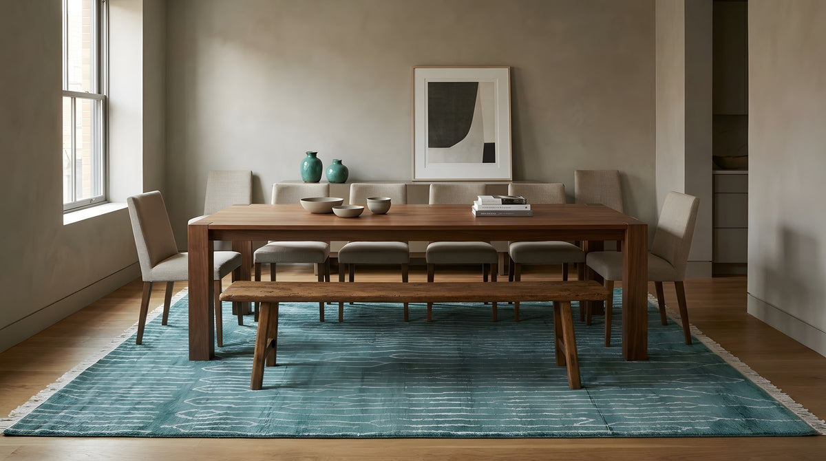 Beautiful Celia Green Hand Knotted Wool Rug in a dining room