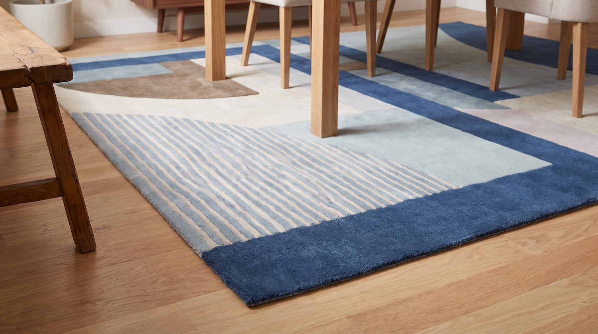 Bespoke Iris Multicolor Hand Tufted Wool Rug in a dining room