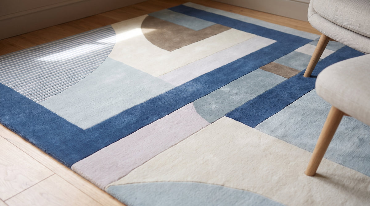 Bespoke Iris Multicolor Hand Tufted Wool Rug in a reading nook