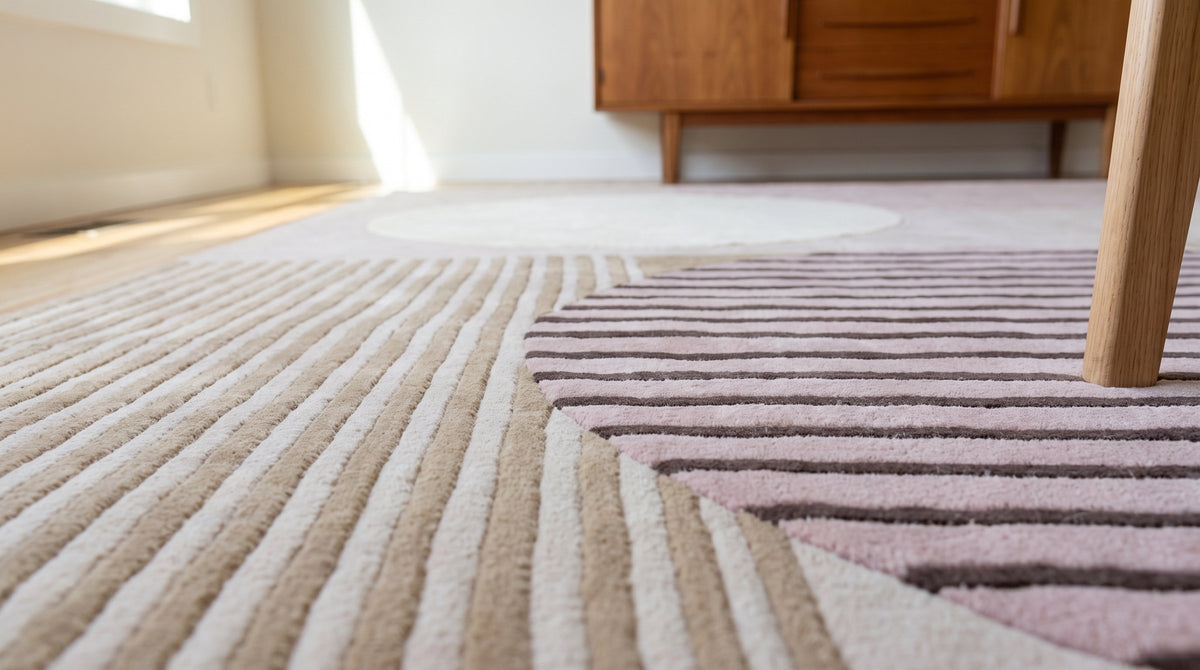 Bespoke Versatile Pink and Gray Hand Tufted Wool Rug in a dining room