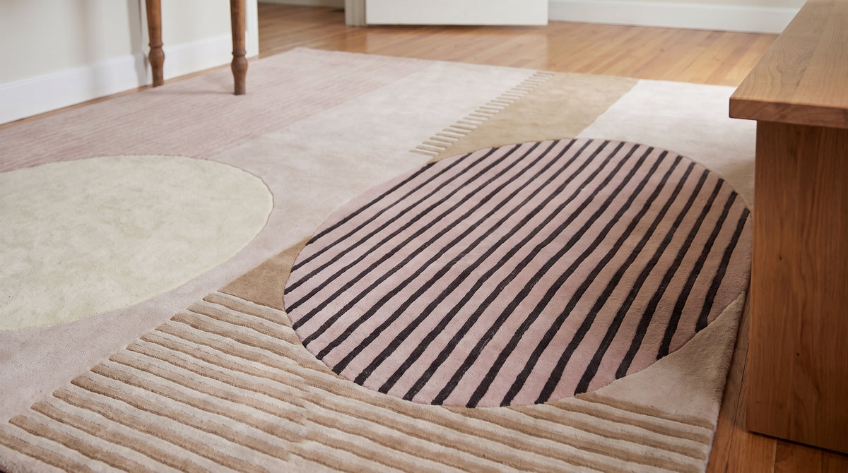 Bespoke Versatile Pink and Gray Hand Tufted Wool Rug in a entryway