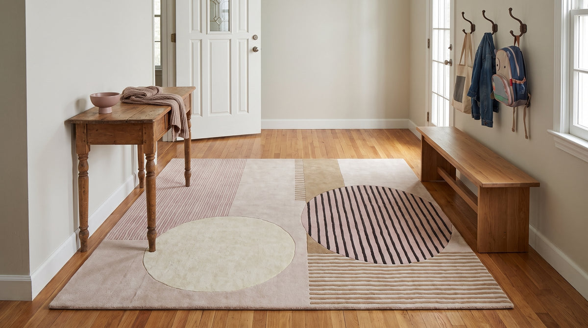 Bespoke Versatile Pink and Gray Hand Tufted Wool Rug in a entryway