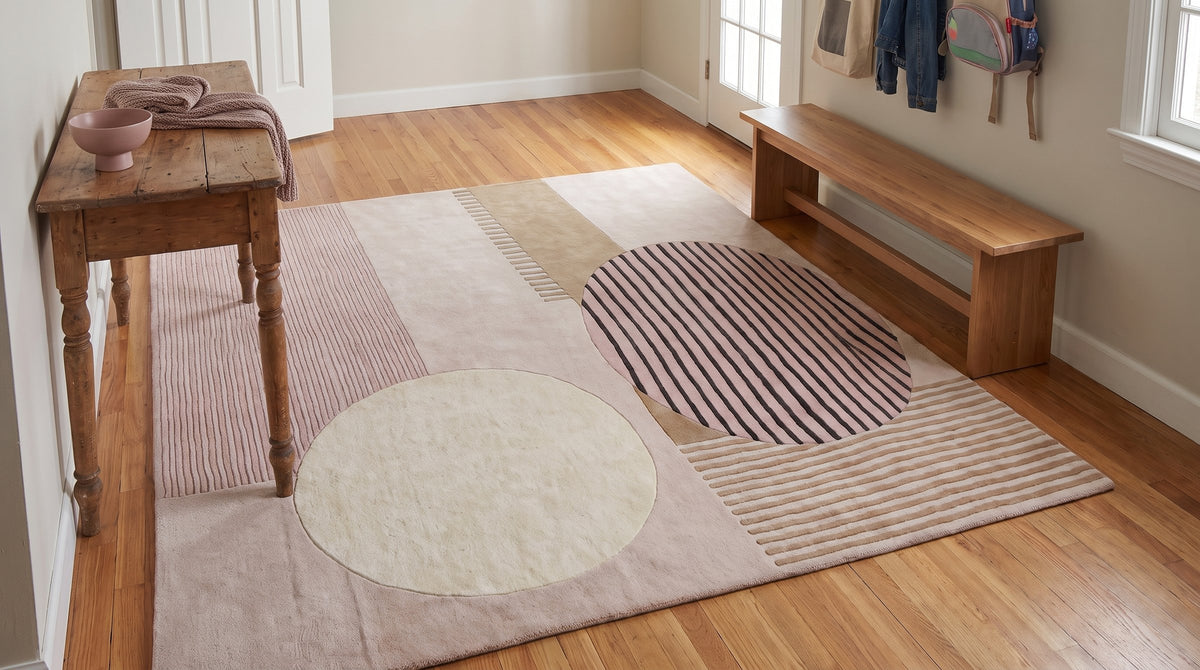 Bespoke Versatile Pink and Gray Hand Tufted Wool Rug in a entryway