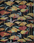 Black contemporary Art Nouveau floral hand-knotted wool area rug, full overhead view