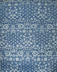 Blue and ivory Oushak floral hand-knotted wool area rug, full overhead view