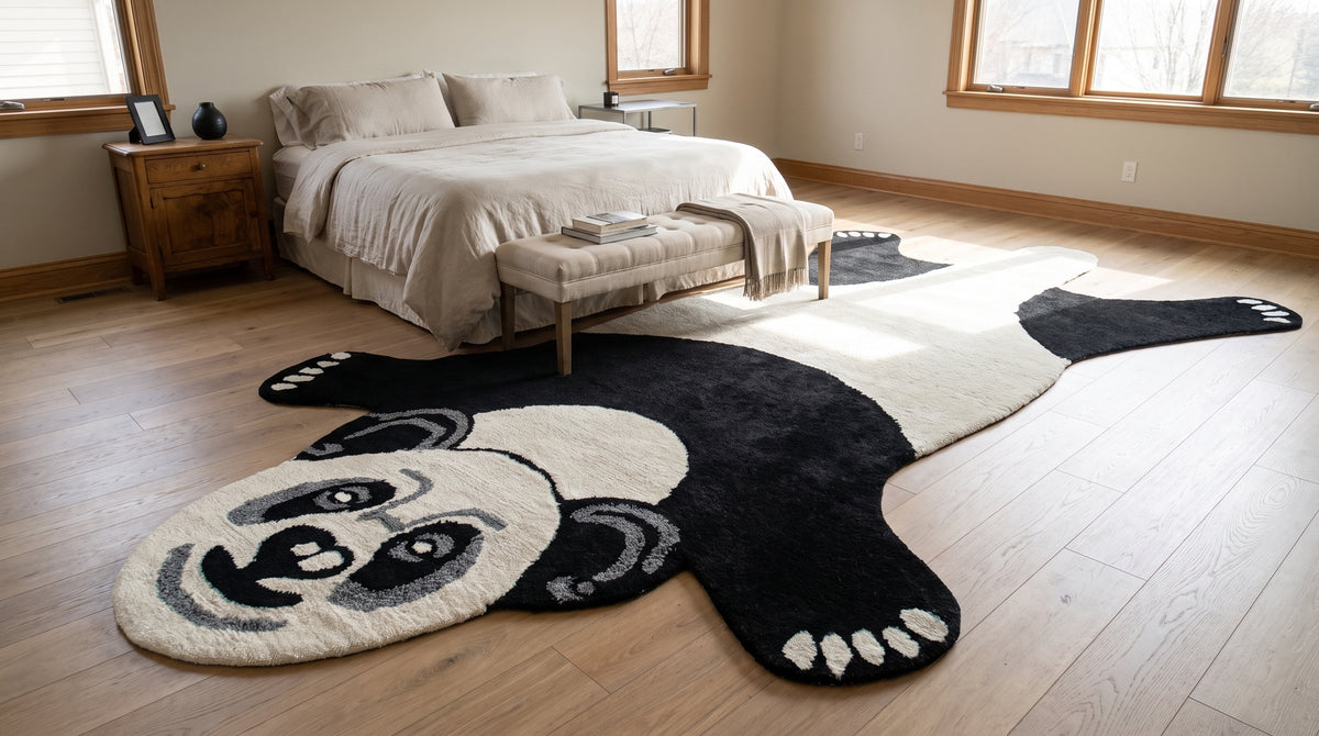Brenda Clara Black & White Hand Tufted Wool Rug in a bedroom