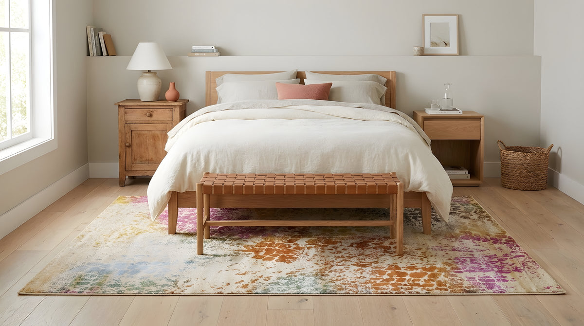 Brenda Lydia Ivory Machine Made Rug in a bedroom