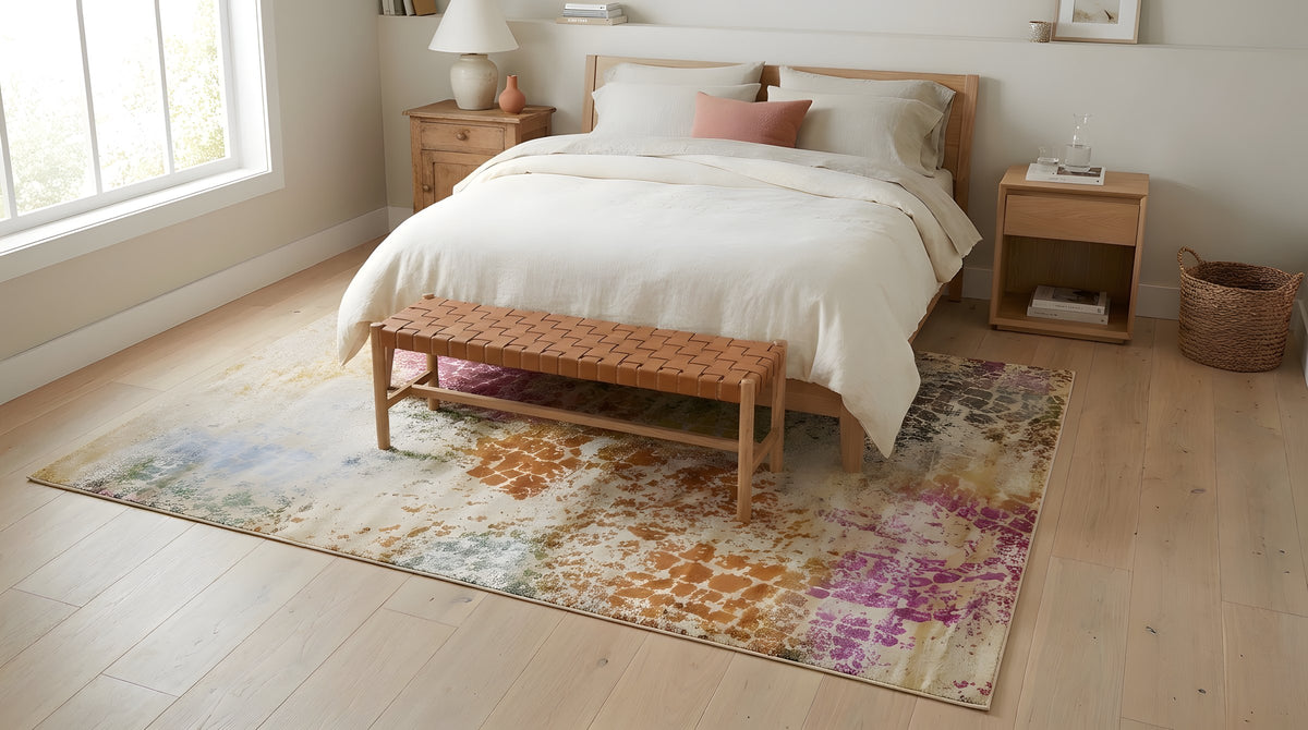 Brenda Lydia Ivory Machine Made Rug in a bedroom