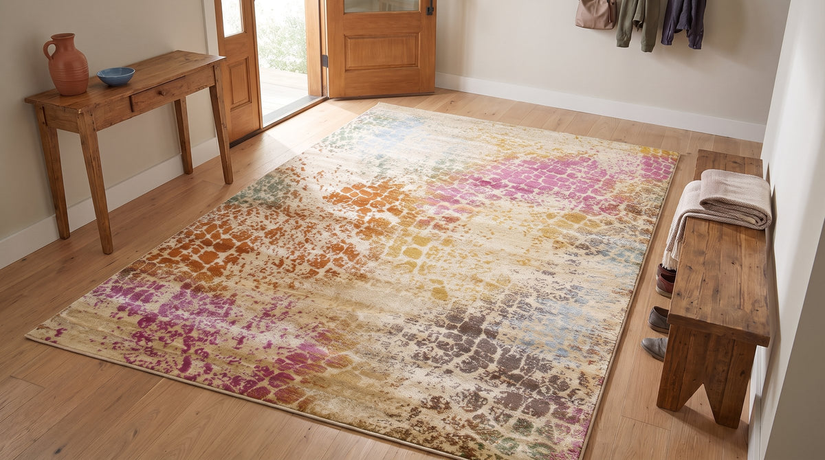 Brenda Lydia Ivory Machine Made Rug in a entryway