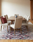 Brenda Refined Multicolor Flatweave Wool Rug in a dining room