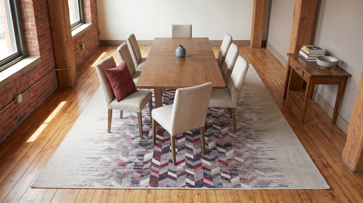 Brenda Refined Multicolor Flatweave Wool Rug in a dining room