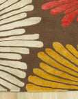 Brown transitional floral rug corner detail
