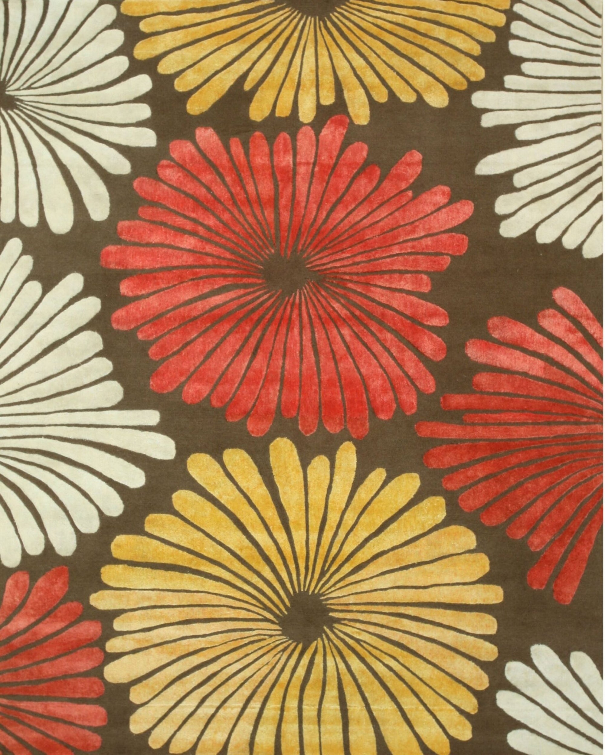 Brown hand-tufted transitional floral wool area rug, full overhead view