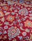 Burgundy Oushak rug angled field detail