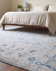 Captivating Timeless Light Blue Hand Knotted Wool Rug in a bedroom