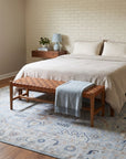 Captivating Timeless Light Blue Hand Knotted Wool Rug in a bedroom