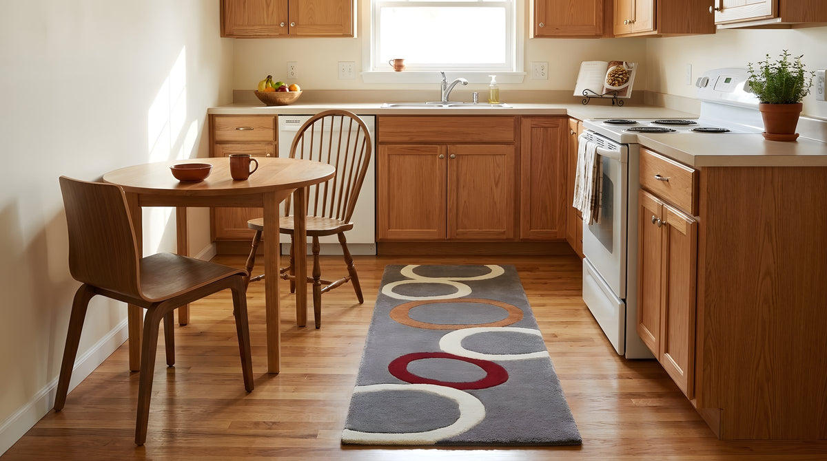 Celia Clara Gray Hand Tufted Wool Rug in a kitchen