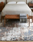 Charming Modern Ivory and Copper Hand Knotted Wool Rug in a bedroom