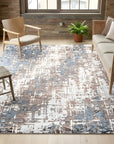 Charming Modern Ivory and Copper Hand Knotted Wool Rug in a sunroom