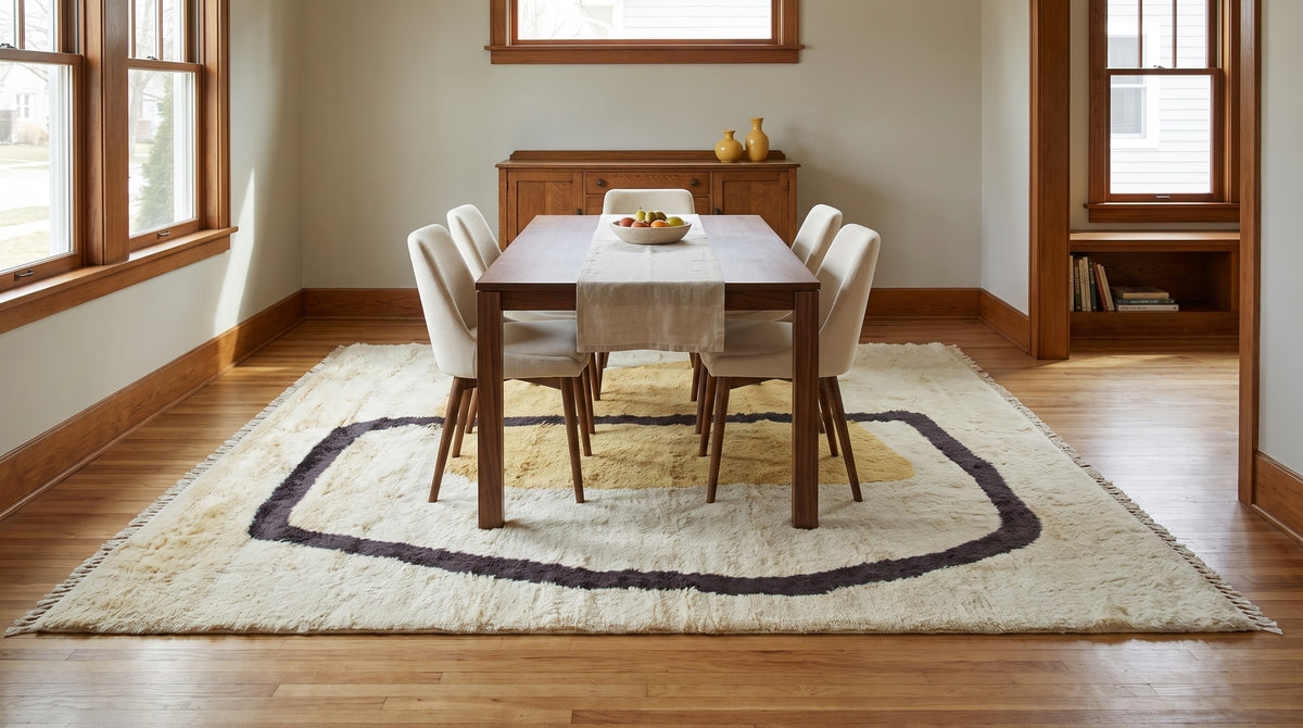 Classic Talia Yellow Hand Knotted Wool Rug in a dining room
