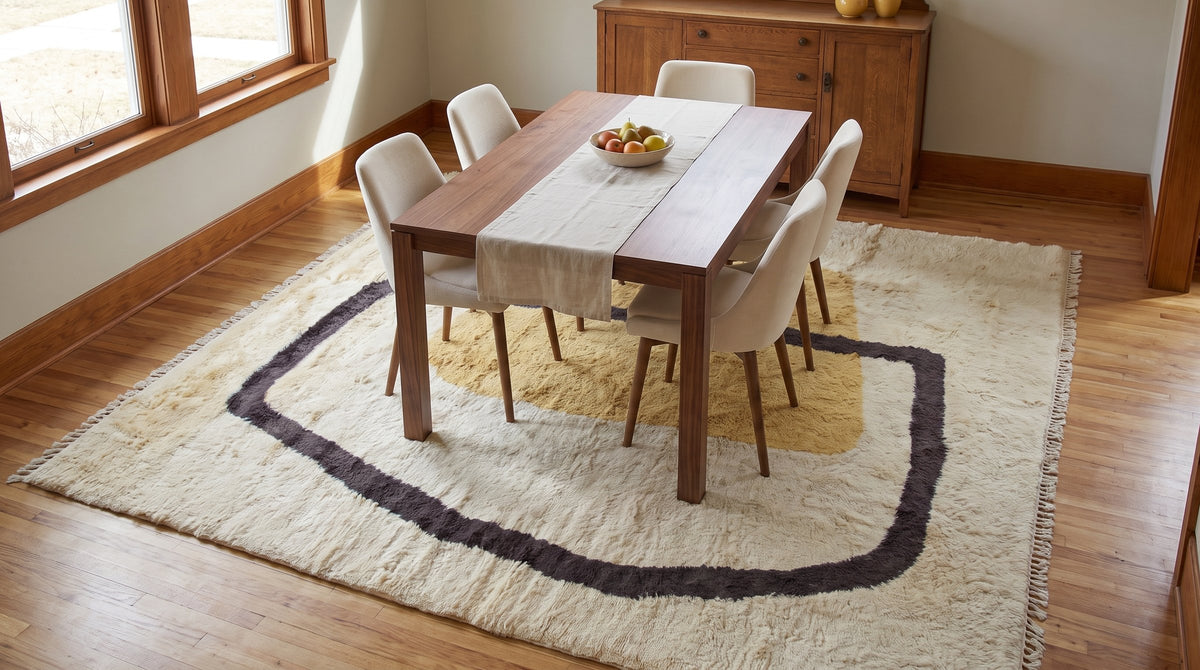 Classic Talia Yellow Hand Knotted Wool Rug in a dining room